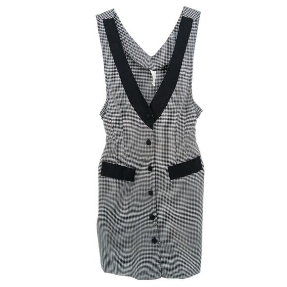 Vintage Houndstooth Button Down Mini Dress Womens 9 Academia Office Siren 90s - Picture 1 of 9